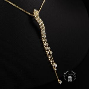 UPCYCLED Curved Rhinestone Dangle Pendant on Vintage Chain in Gold Tone